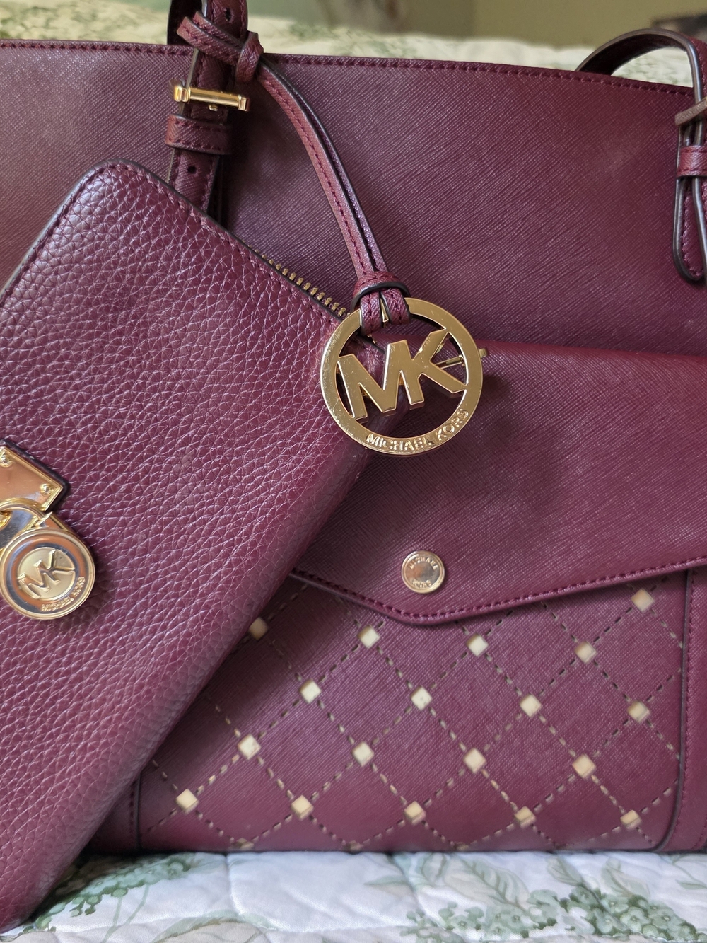Michael Kors Plum Leather Tote & Wallet Set